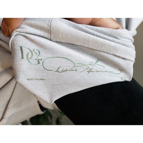 DG2 Diane Gilman Blouse XL Light Gray Tie Neck Long Sleeve Keyhole Front Top - Picture 11 of 13